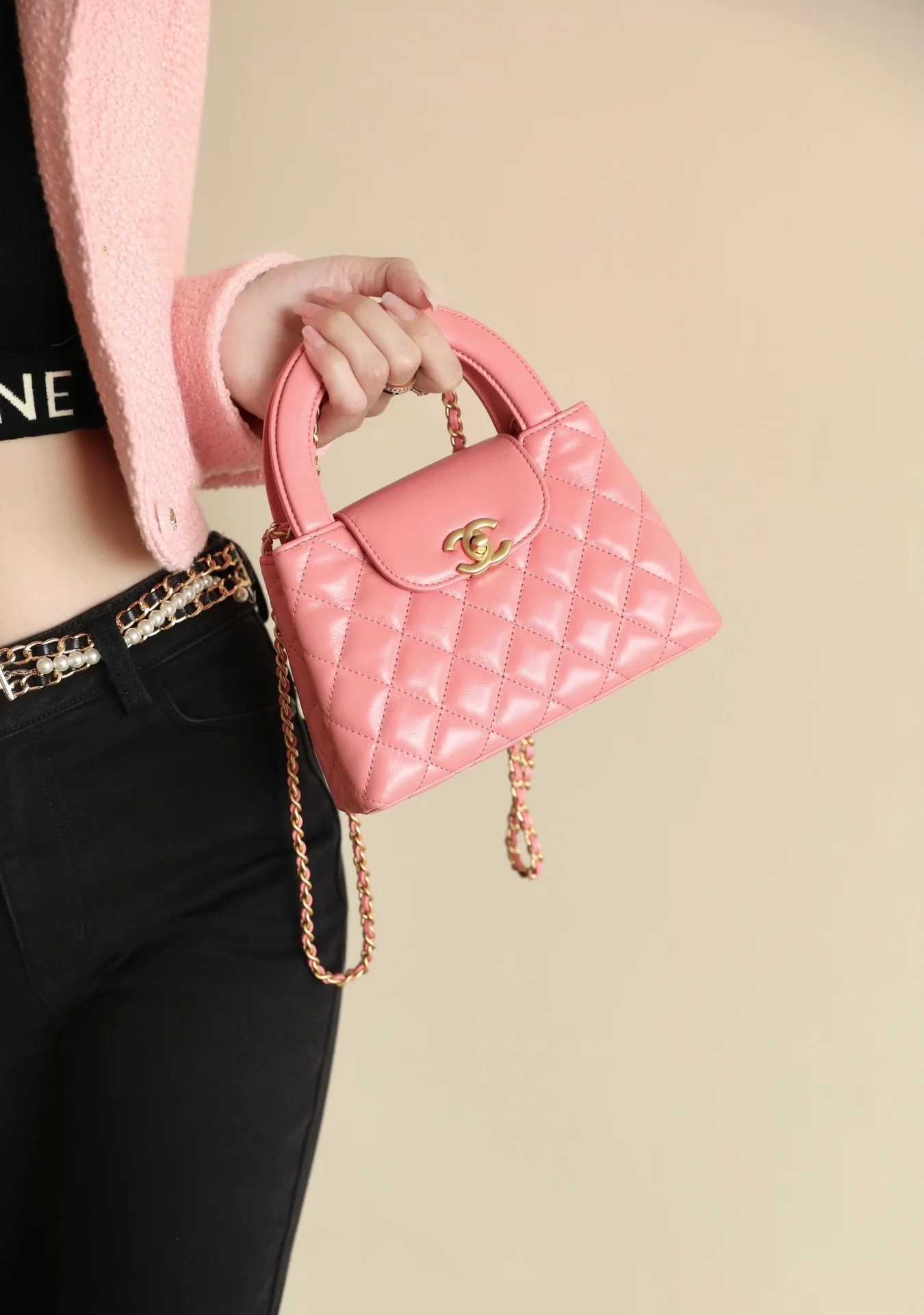 Сумочка Chanel Kelly Chain, большая, кораллово-розовая