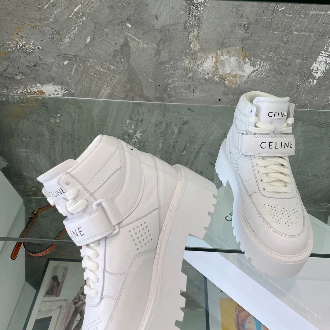 Новинка 2022 года от Celine - Высокие кроссовки - Классический баскетбольный стиль - Белые