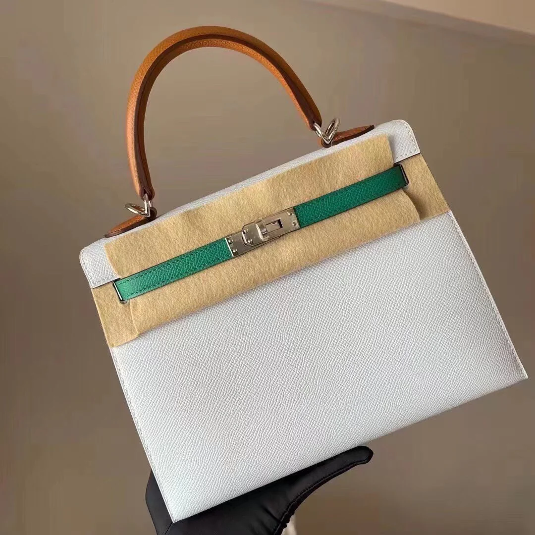 Hermes Kelly 25 Epsom Sesame Green Imperial Green T0 Tricolor Silver Buckle