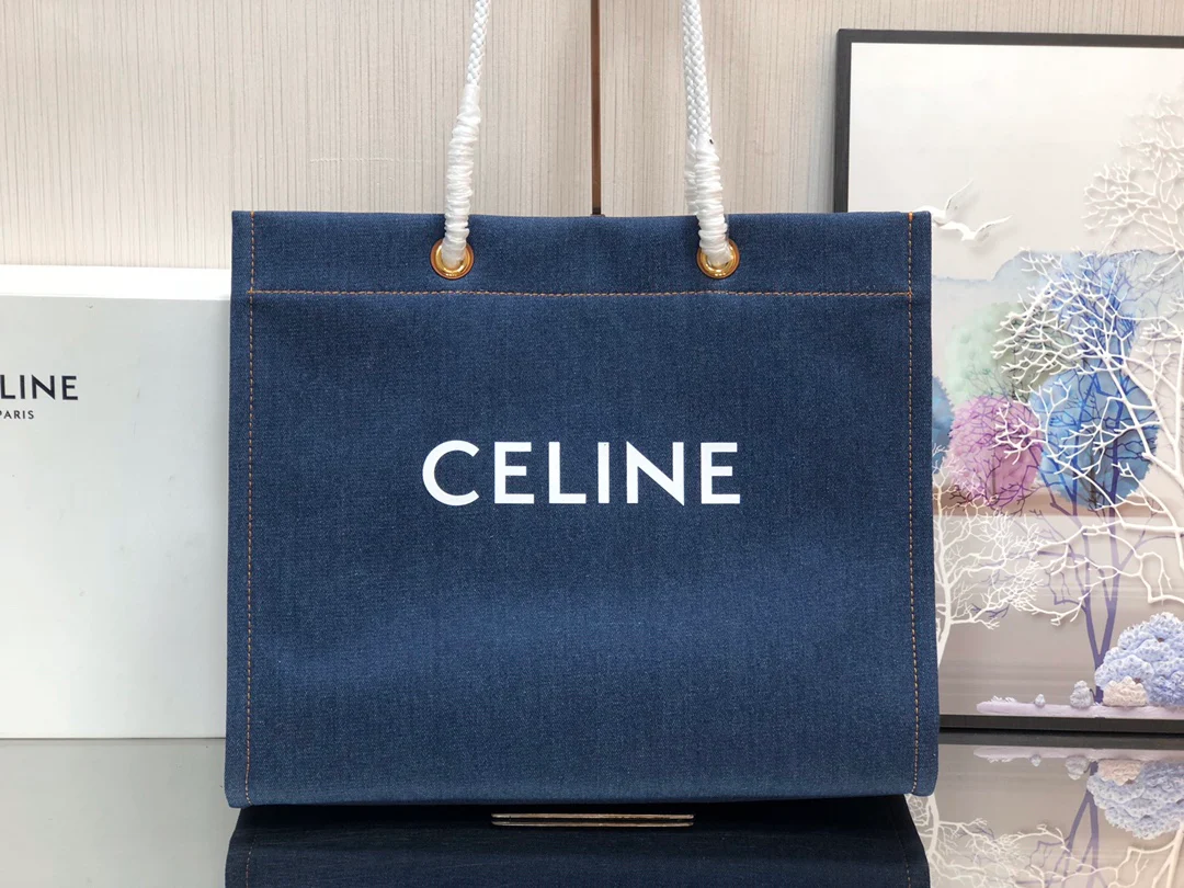 Квадратная сумка Celine-Cabas из джинсовой ткани, канваса и коровьей кожи.