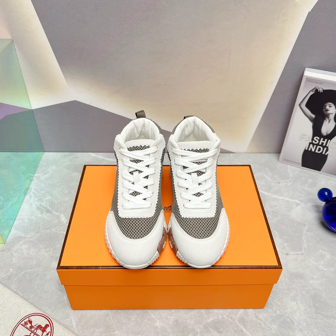 Новинка сезона весна/лето 2023 от Hermes - Дышащие сетчатые высокие повседневные кроссовки - Унисекс - Белый/Серый
