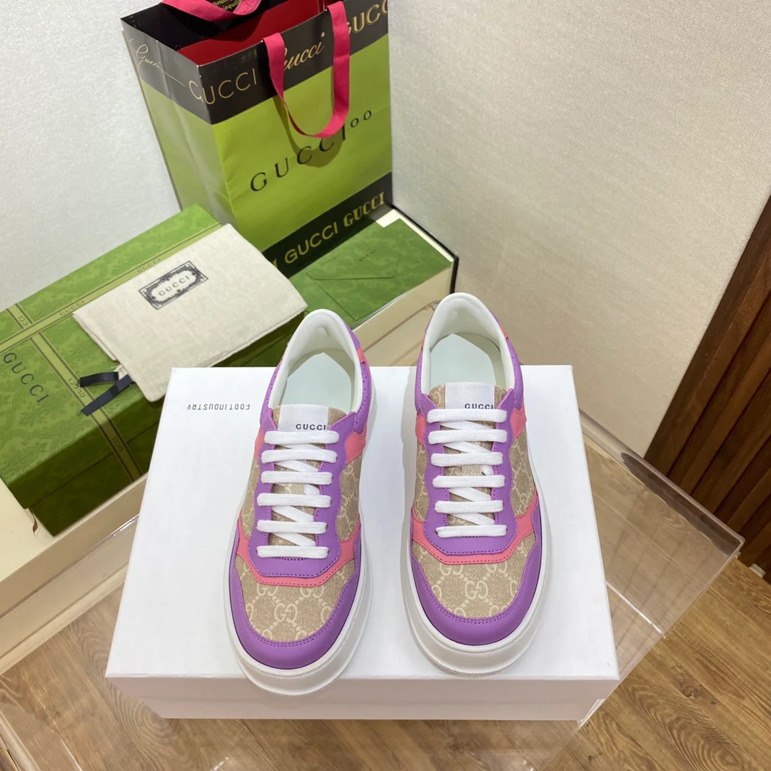 Белые кроссовки на платформе Gucci - унисекс - фиолетовые