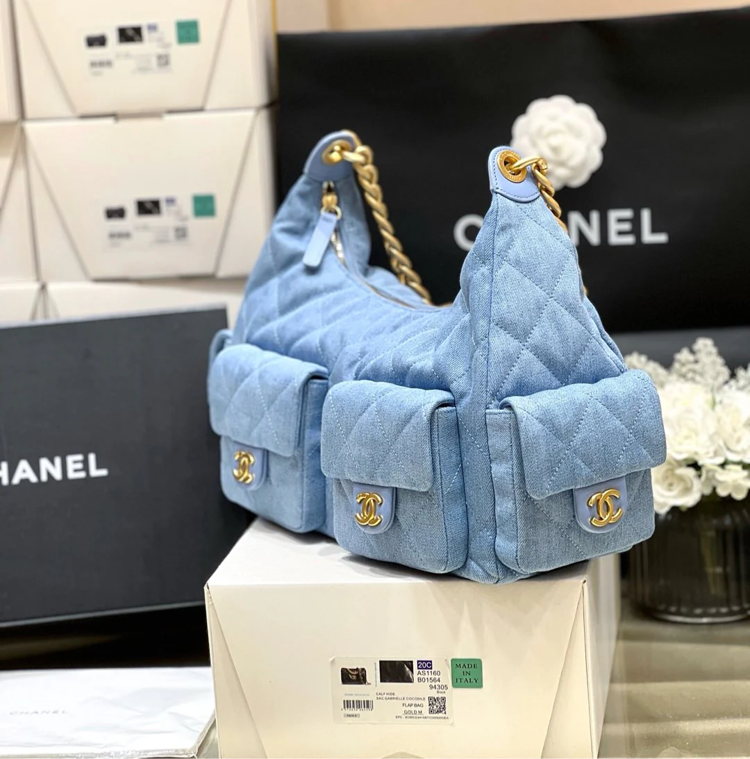 Сумка Chanel 25c Denim Hippie Bag - светло-голубая