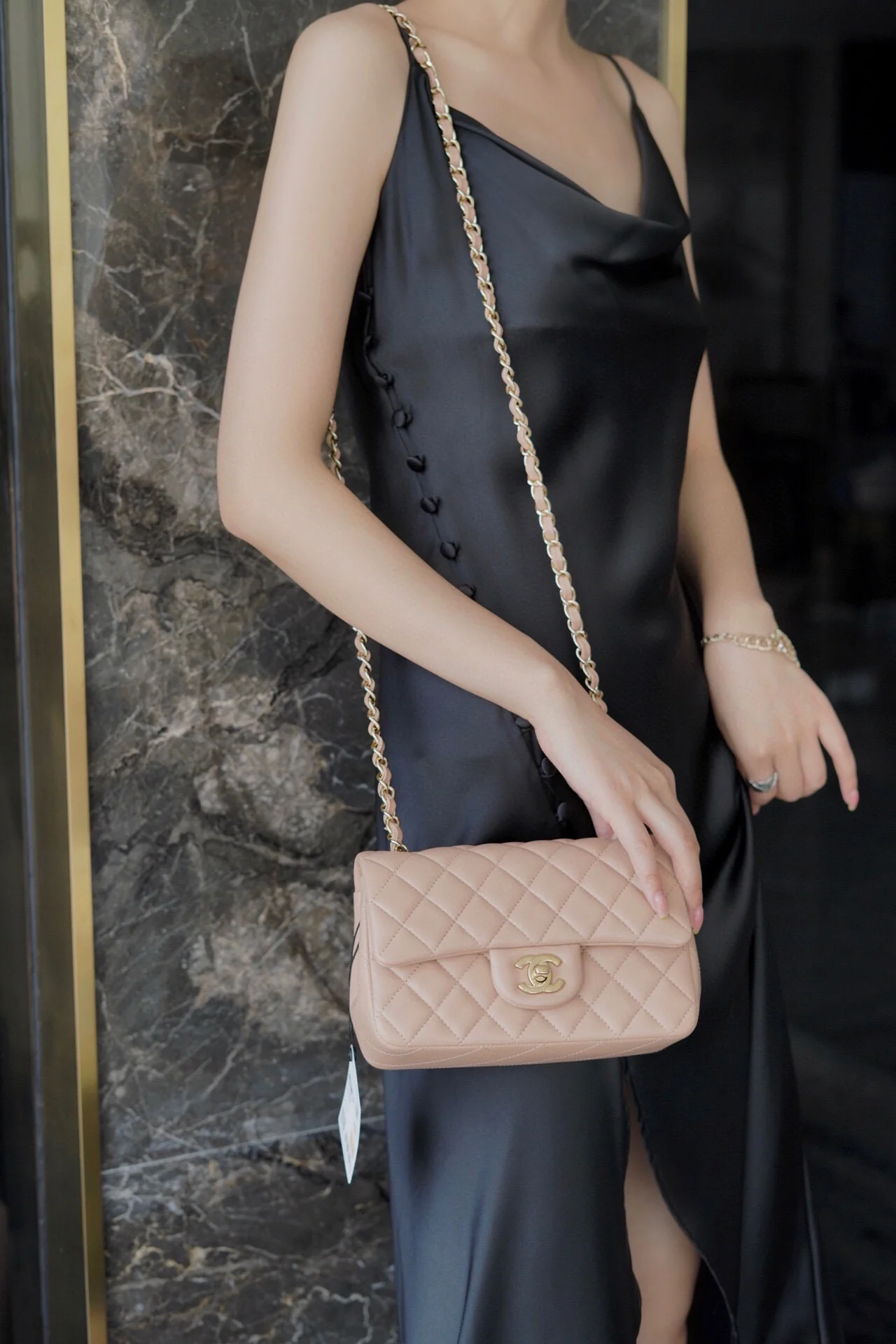 Chanel CF Mini 20cm - Milk Tea Apricot Lambskin with Light Gold Buckle - CF20