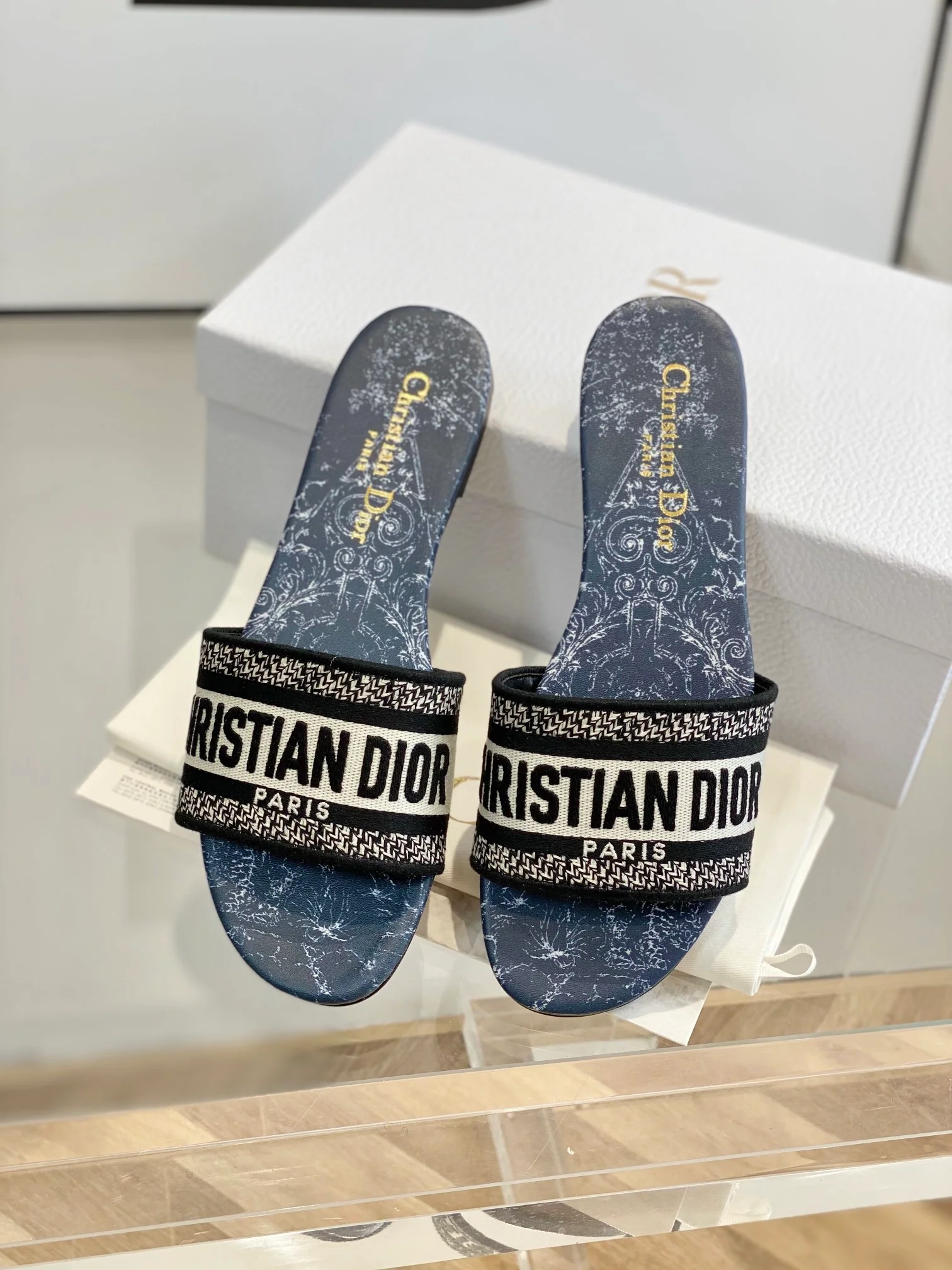 Dior - Жаккардовые вышитые тапочки - Синие