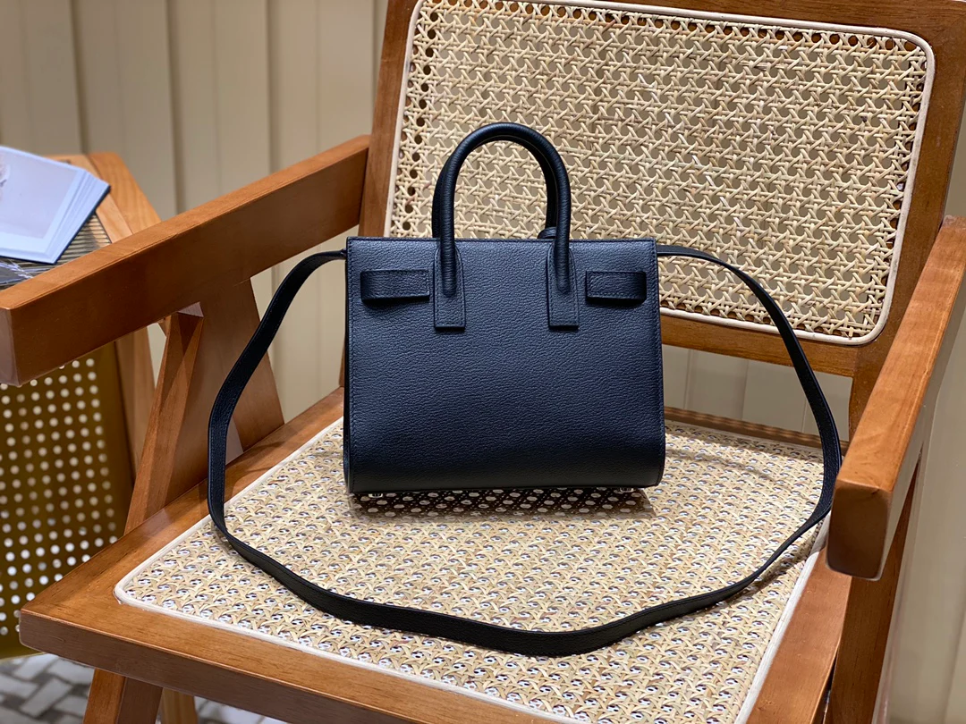 Сумка-гармошка YSL Sac-de-jour с рисунком под козу - черная - 22 см