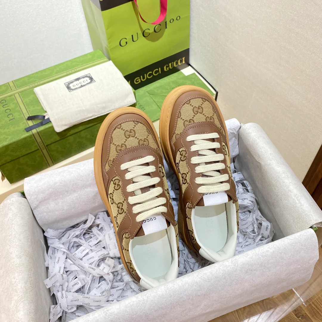 Белые кроссовки на платформе Gucci - унисекс - коричневые
