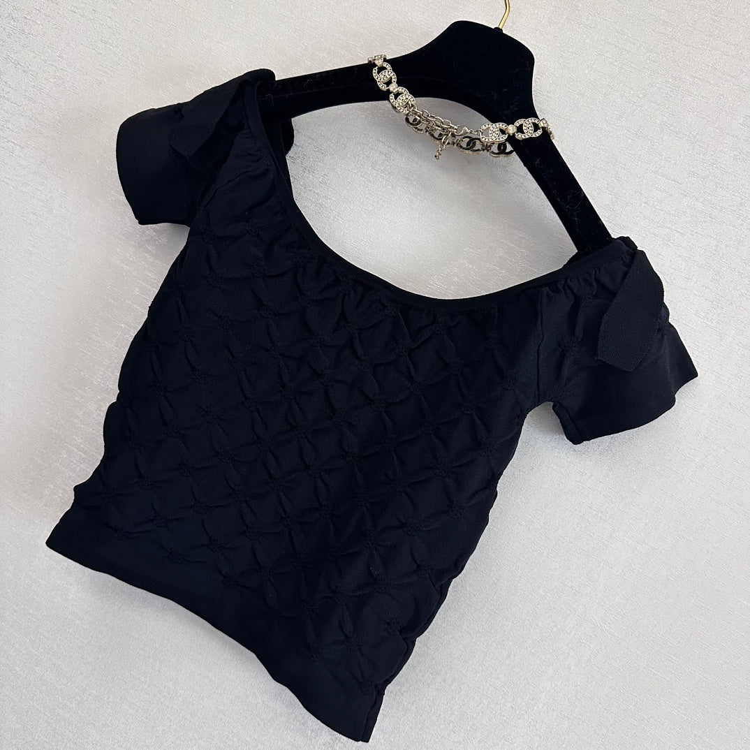 Вязаный топ Chanel 2403 с открытыми плечами - черный