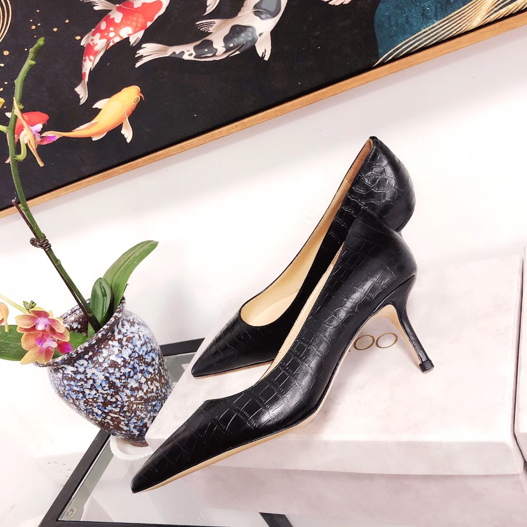 Jimmy - Туфли на высоком каблуке необычной формы - Каменный узор - Черные