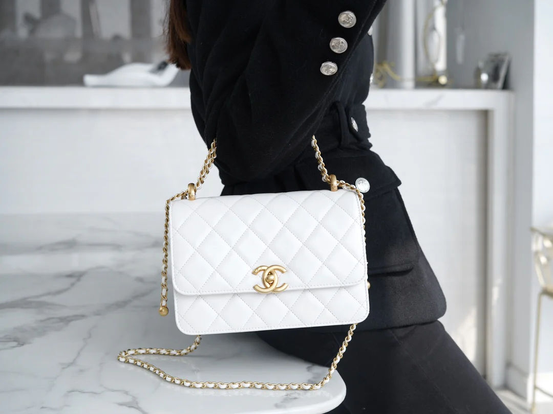 Chanel 24c Double Gold Ball CF Mini 19 White 1