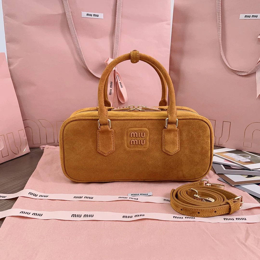 Miu Miu - 5bb148 - Замшевая сумка для боулинга - Средний размер - Тыквенный цвет