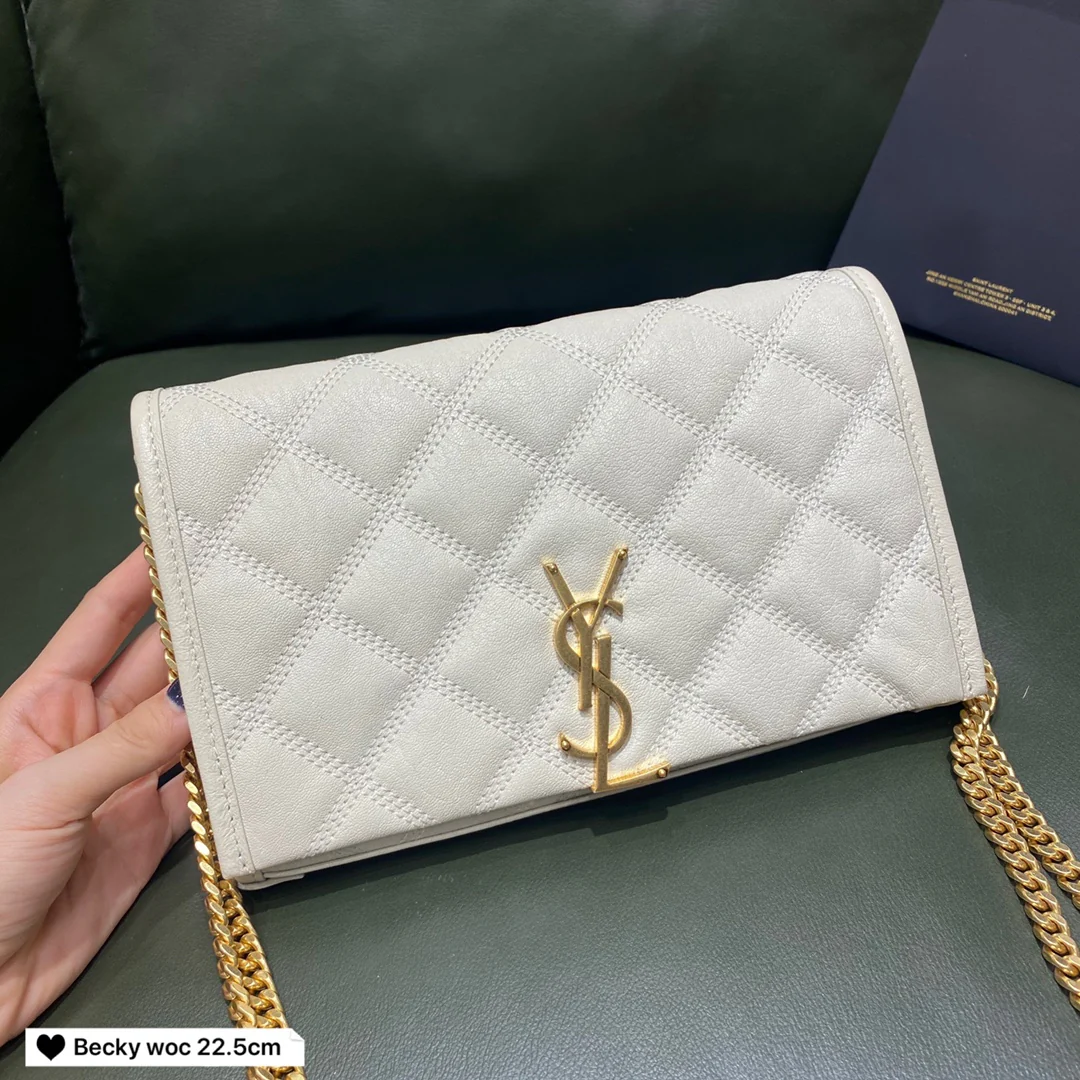 Сумка YSL-Becky из овечьей кожи с ромбовидной стёжкой и цепочкой