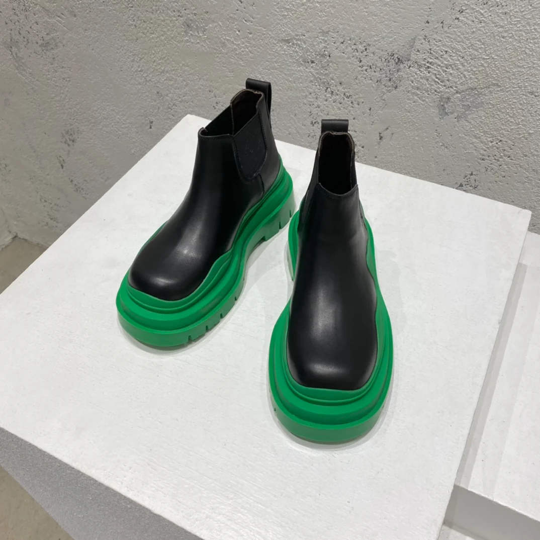 BV-22ss - Британские ретро-ботинки до щиколотки - Унисекс - Черные с зеленой подошвой