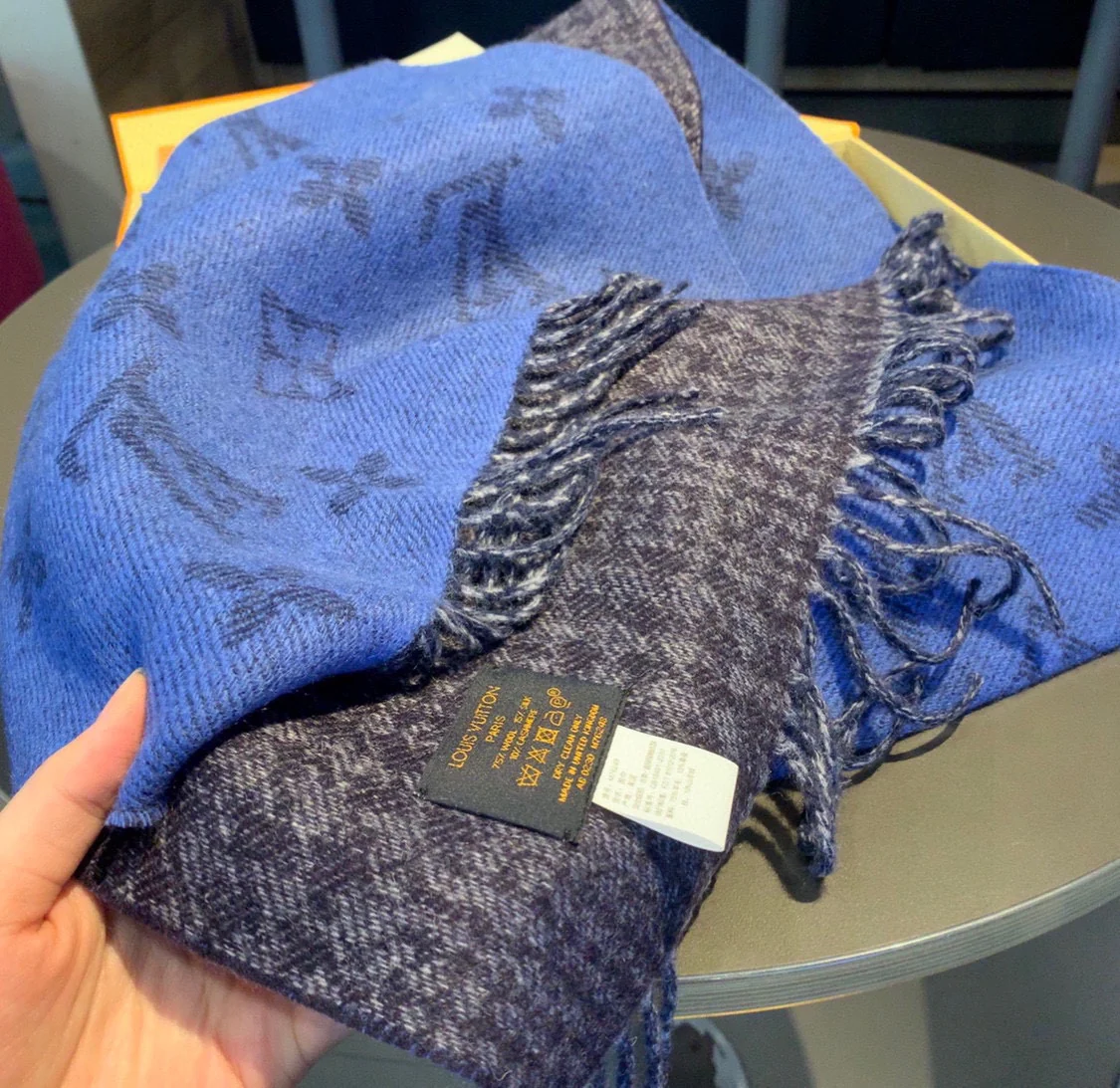 Двусторонний шарф LV Monogram - Смесь шерсти и кашемира - Синий - 1