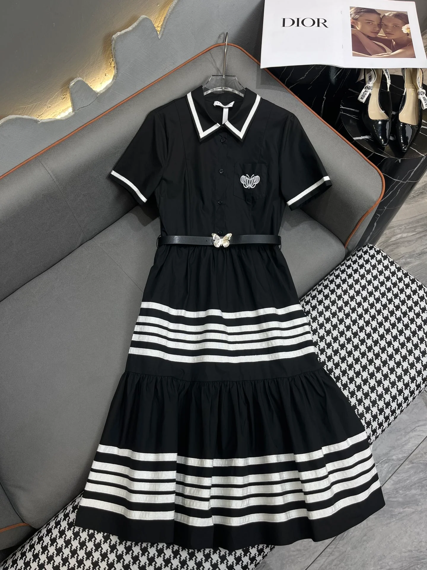 Платье Dior 2403-24ss Summer New с отложным воротником - черное