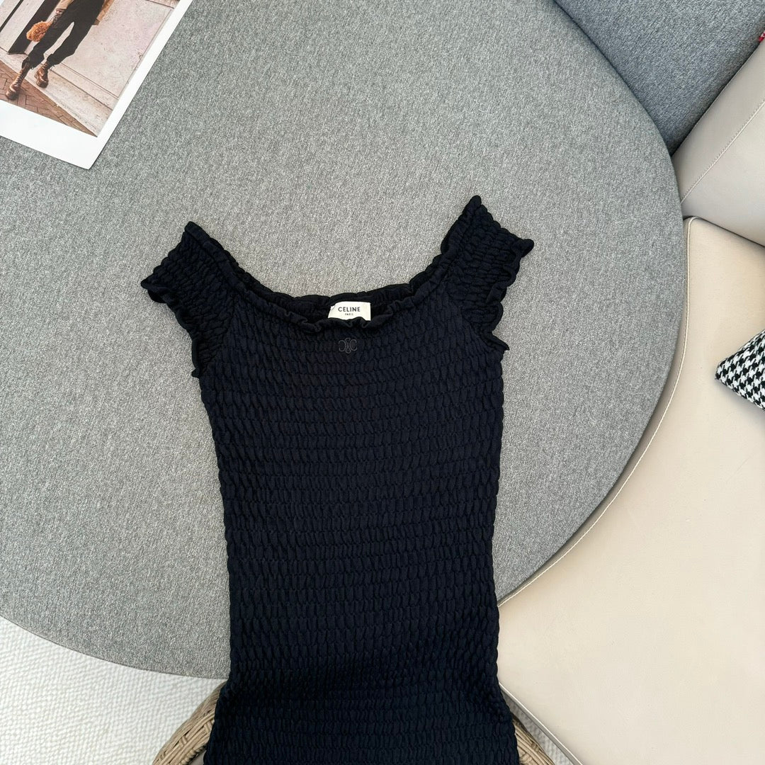 Celine-2404 Весна/Лето Новое эластичное плиссированное платье приталенного кроя