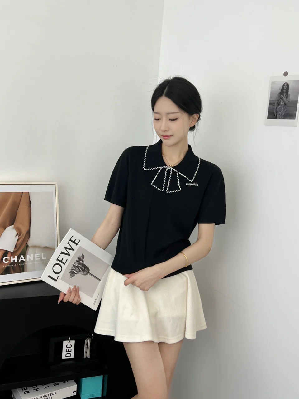 Miu Miu - 2404 - Трикотажная футболка с коротким рукавом и воротником 