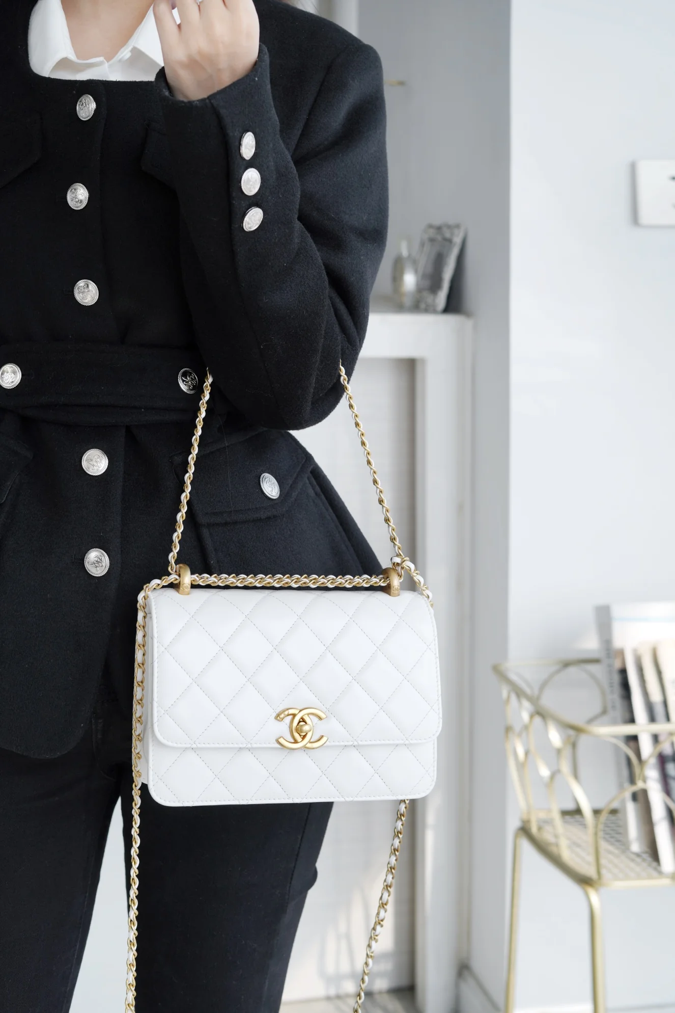 Chanel 24c Double Gold Ball CF Mini 19 White 1