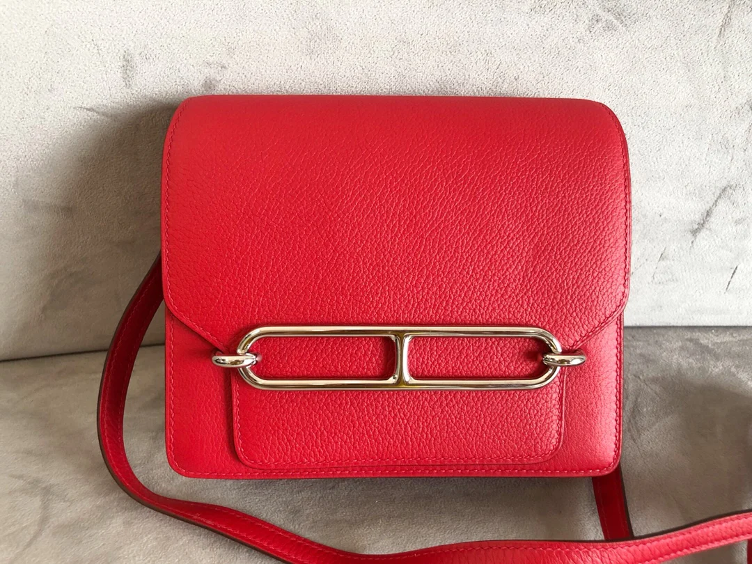 Hermes Roulis 19 темно-красный с серебряными пряжками