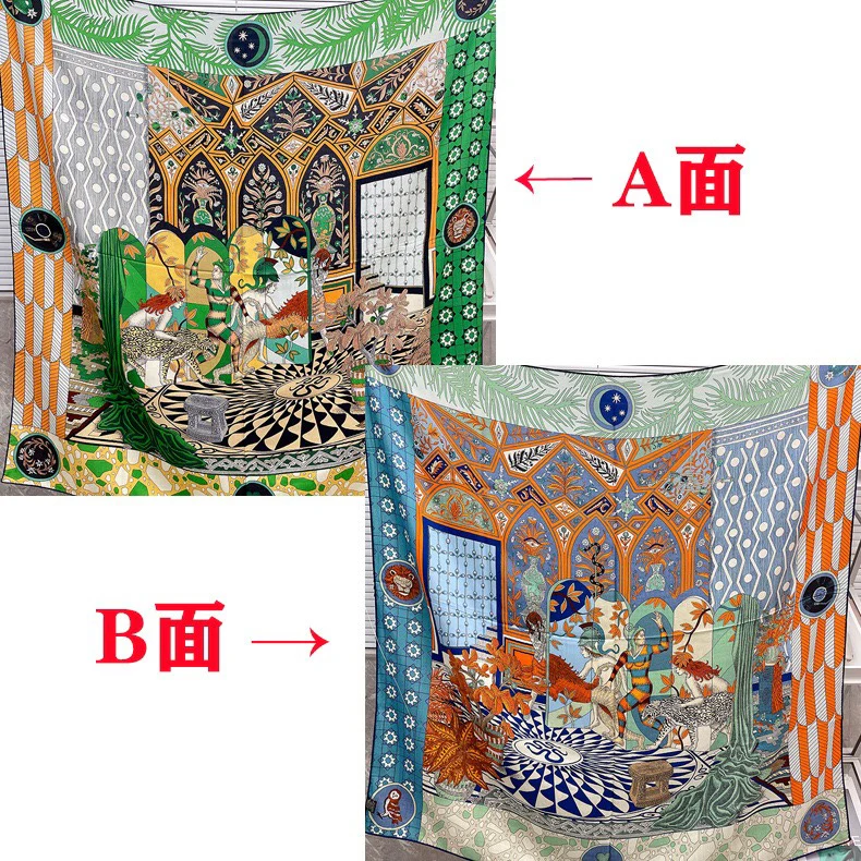 Большой двусторонний шарф Hermes - 140 см - 30 - Шелк 70 - Шерсть - 2