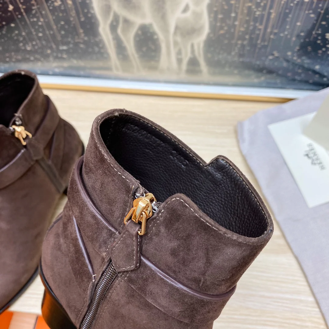 Ботильоны Hermes 2023 из телячьей кожи - темно-коричневые