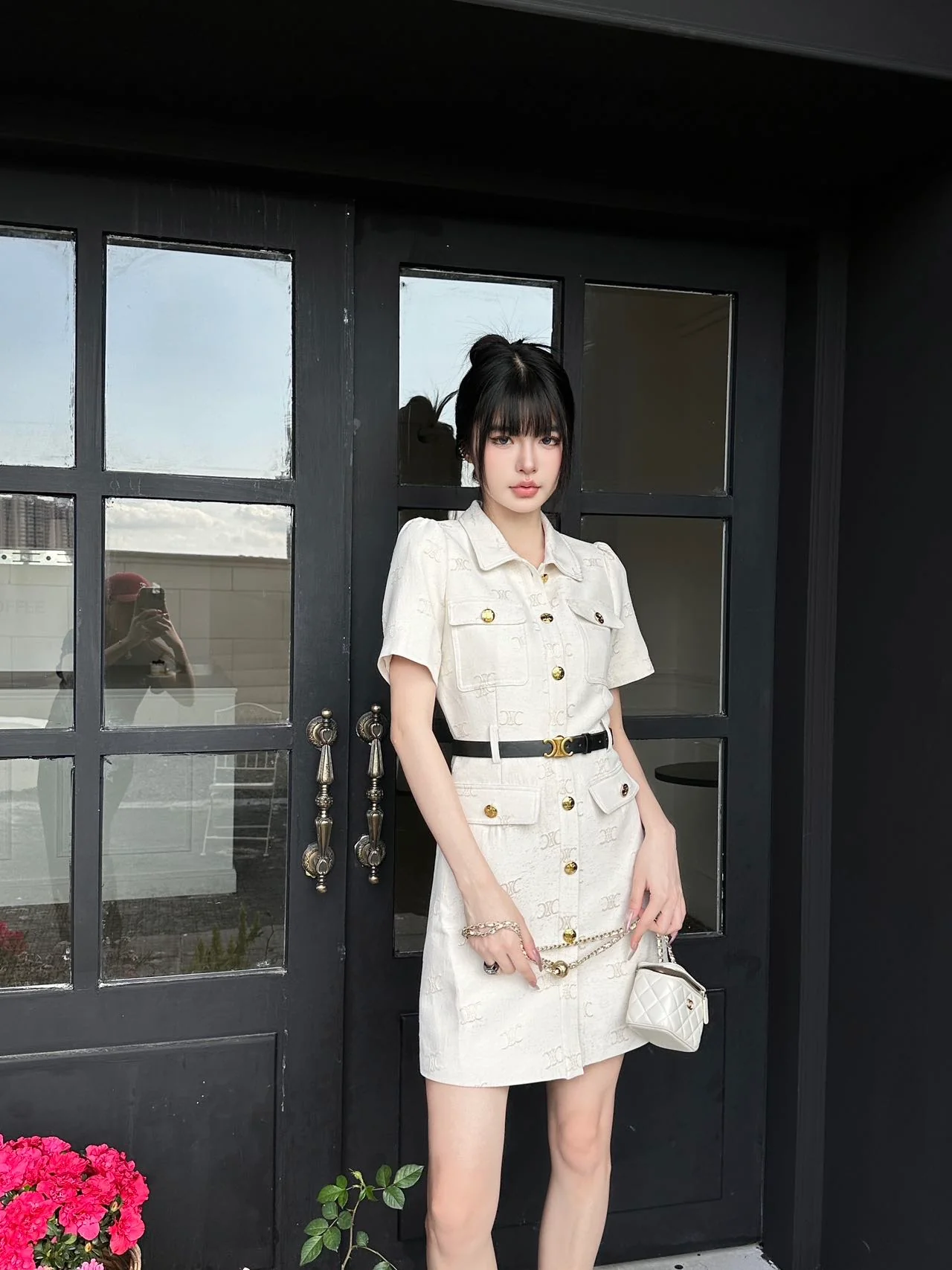 Платье Celine 2403-24ss весна/лето, новое, с отложным воротником, белое.