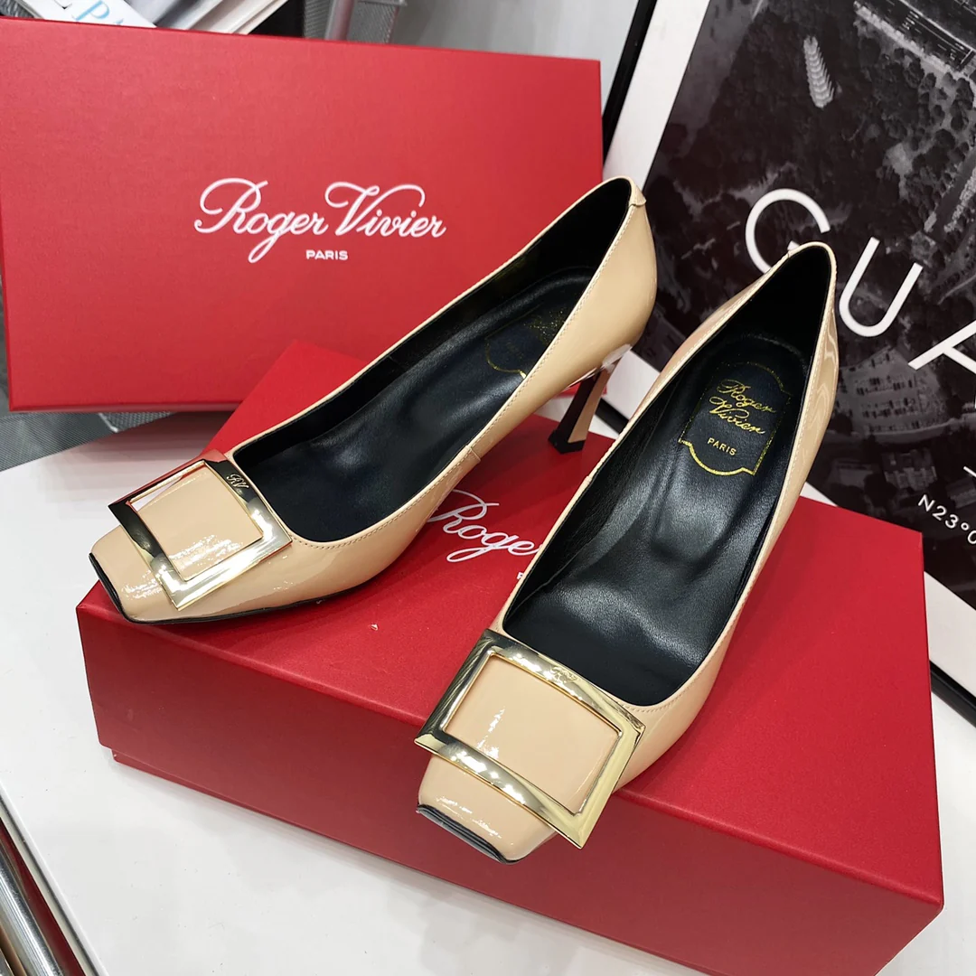 Туфли на банановом каблуке RV-7-5 см - телесно-розовые