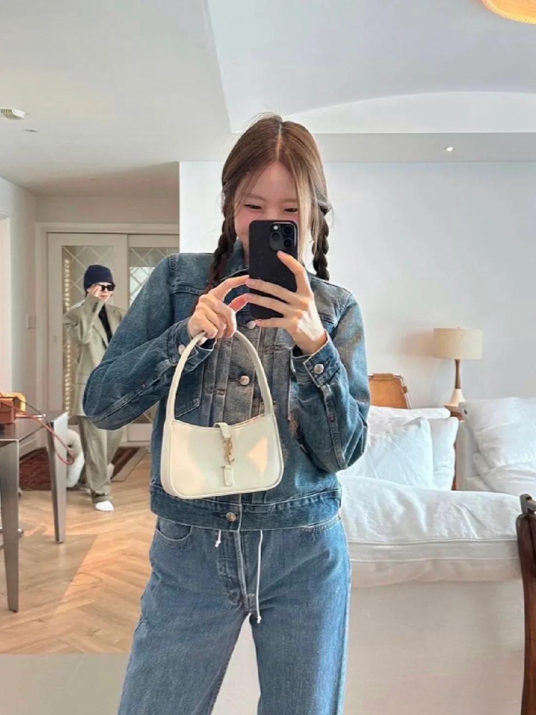 Кожаная сумка через плечо YSL Le 5 A 7 - Мини - Белая