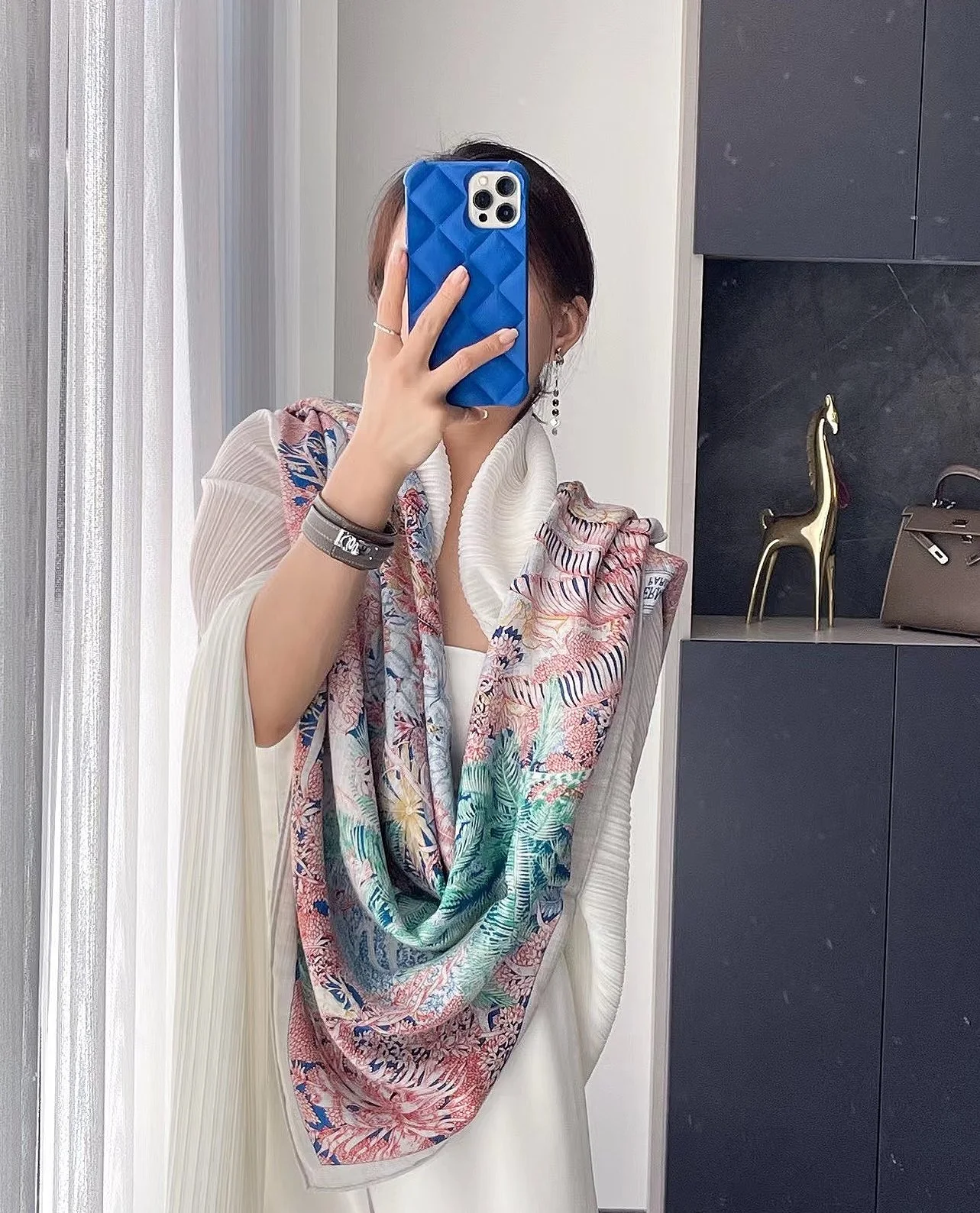 Hermes - Премиальный двусторонний квадратный шарф - 140 см - 70% кашемир - 30% шелк