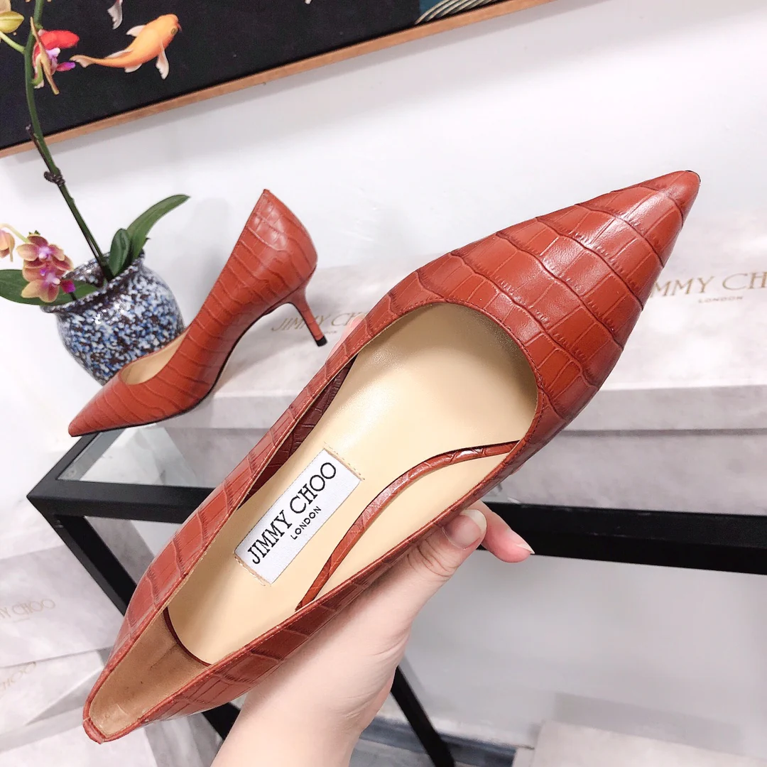 Jimmy - Туфли на высоком каблуке необычной формы - Каменный узор - Красные