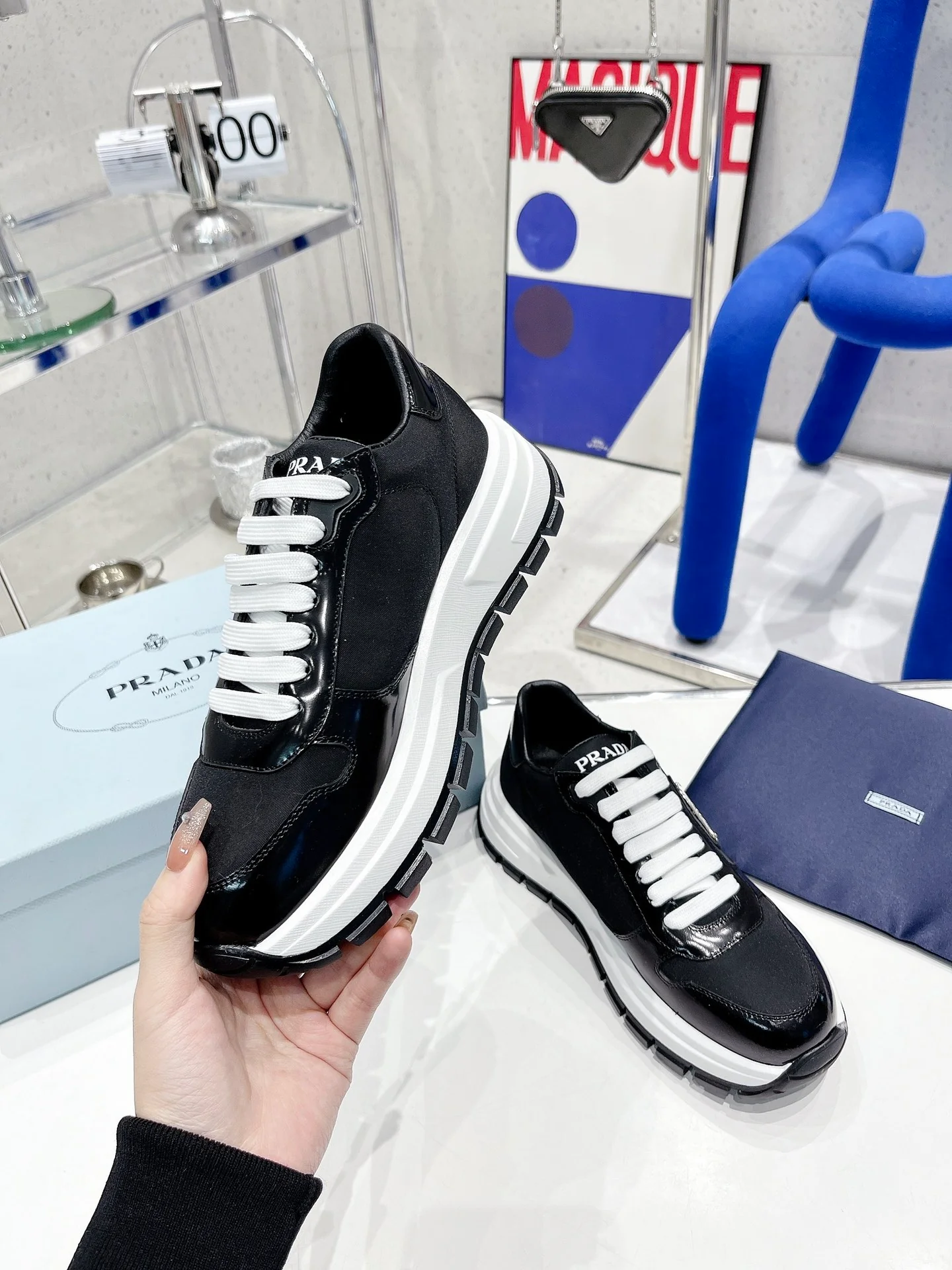 Prada - Черные повседневные кроссовки на платформе