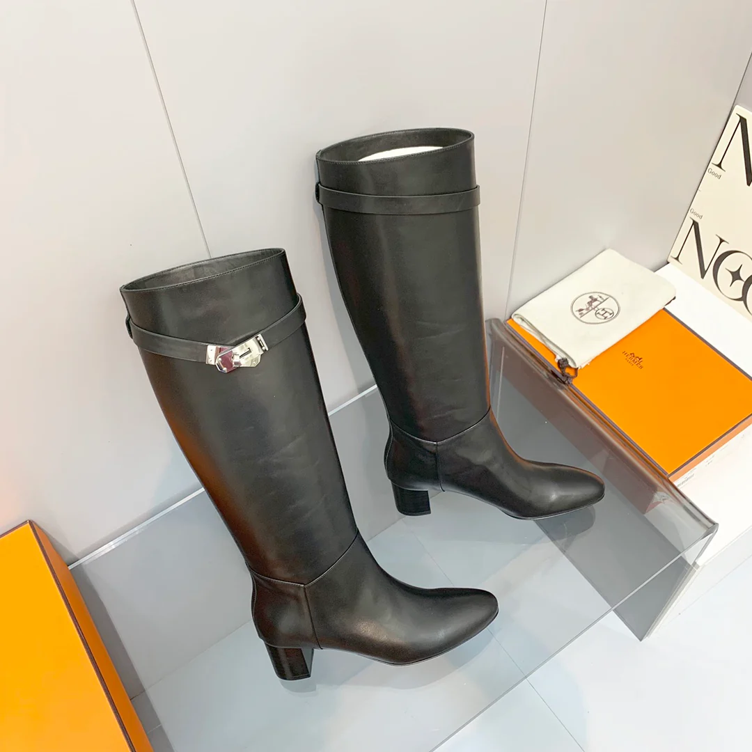 Сапоги Hermes Kelly Buckle Collection - высокие сапоги - черные