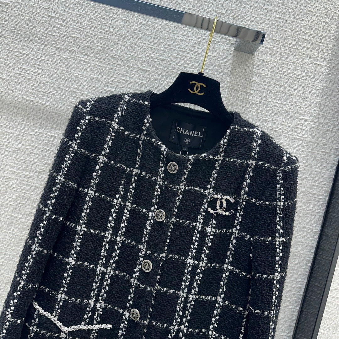 Chanel - 2403-24 Новинка ранней весны: Элитный твидовый жакет в черно-белую клетку