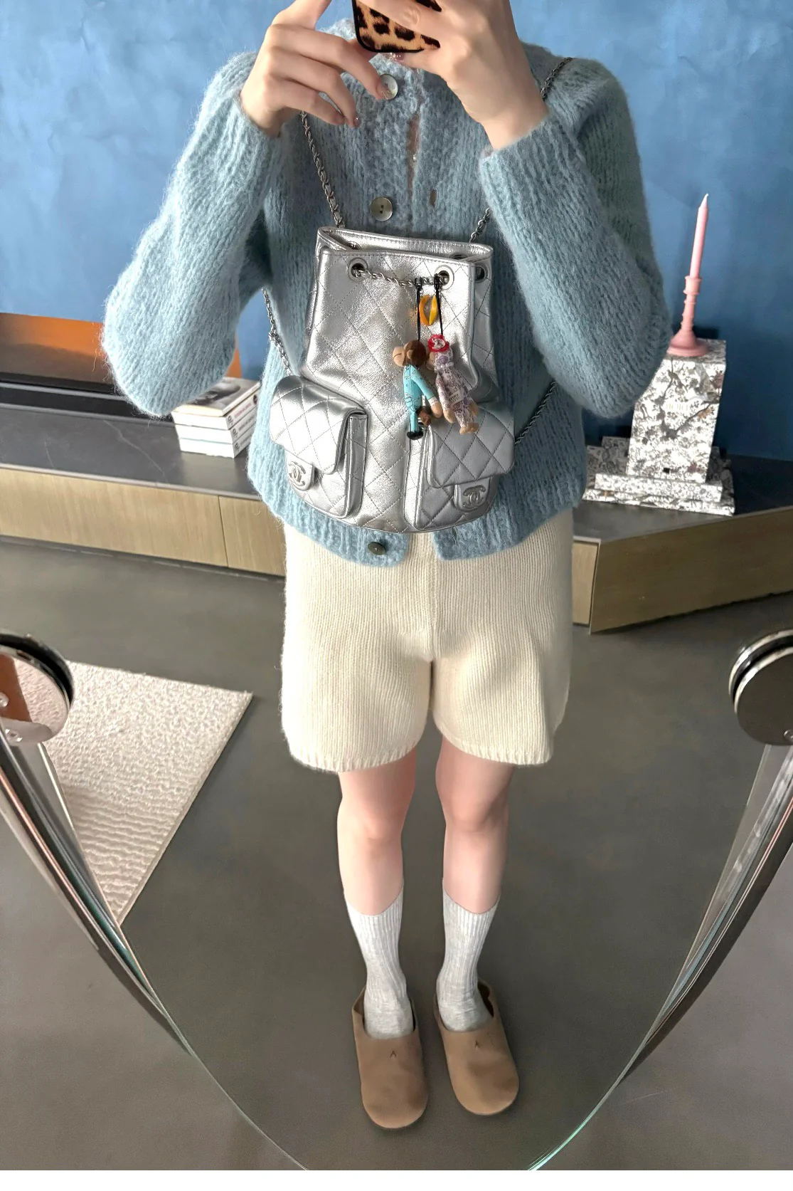 Рюкзак Chanel 25c на завязках - серебристый