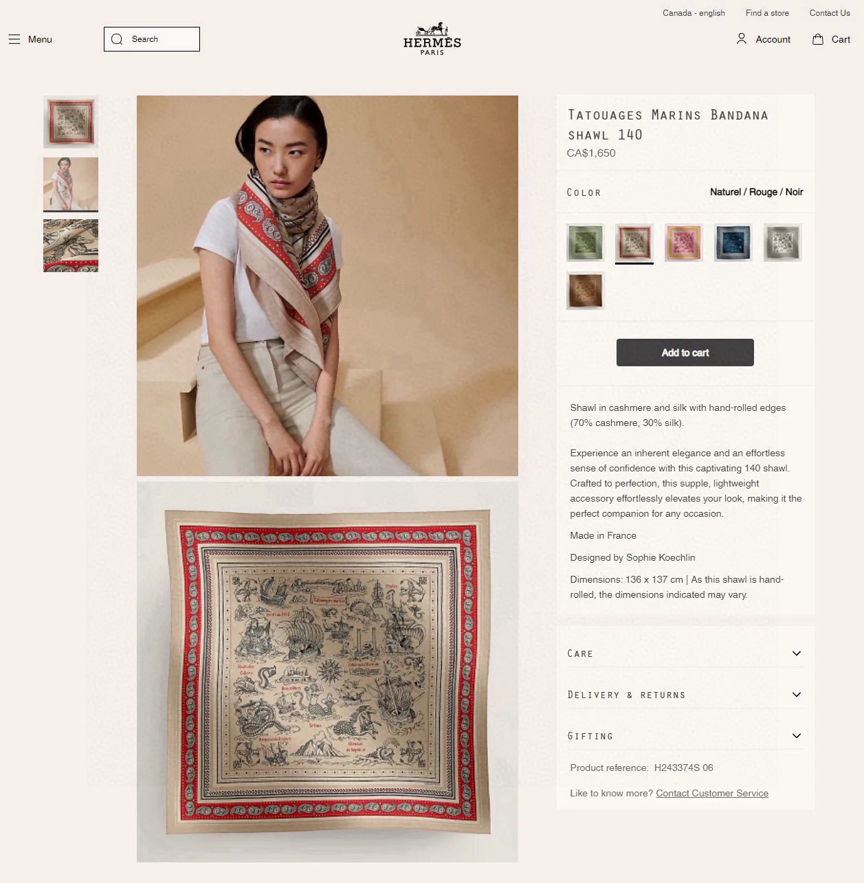 Носовой платок Hermes 2024 в форме матросского тотема