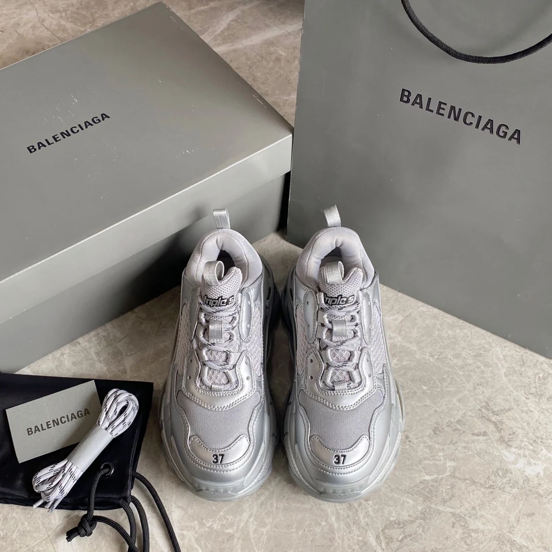 Кроссовки Balenciaga Triples Sporty Chunky Shoes - серебристые