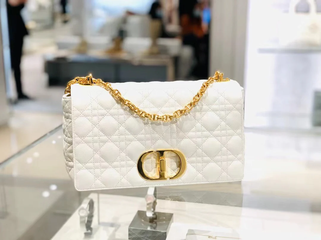 Dior Caro Large 28 см, белая телячья кожа