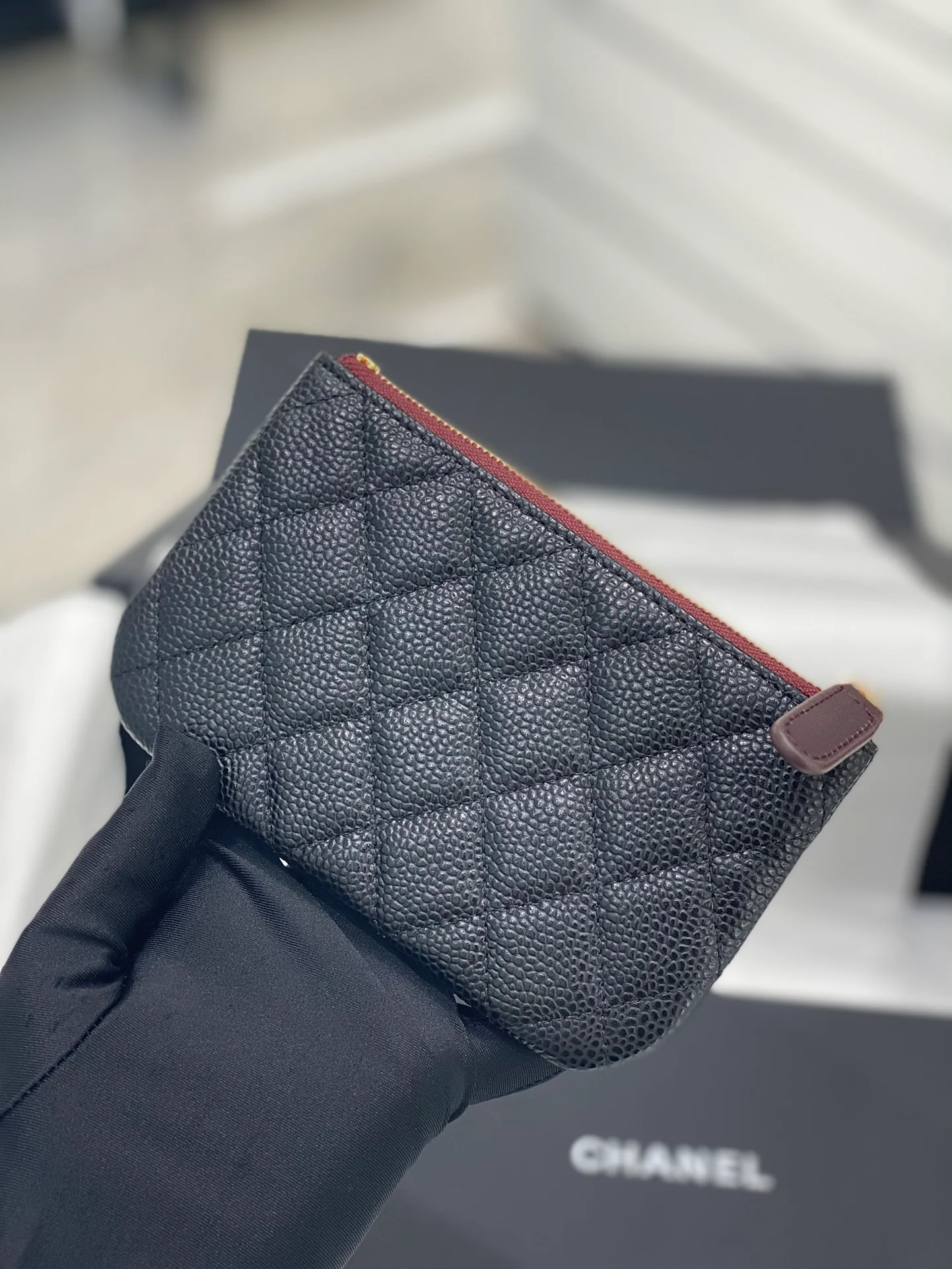 热销款 Chanel-19系列 经典皮革拉链零钱包 黑色金扣