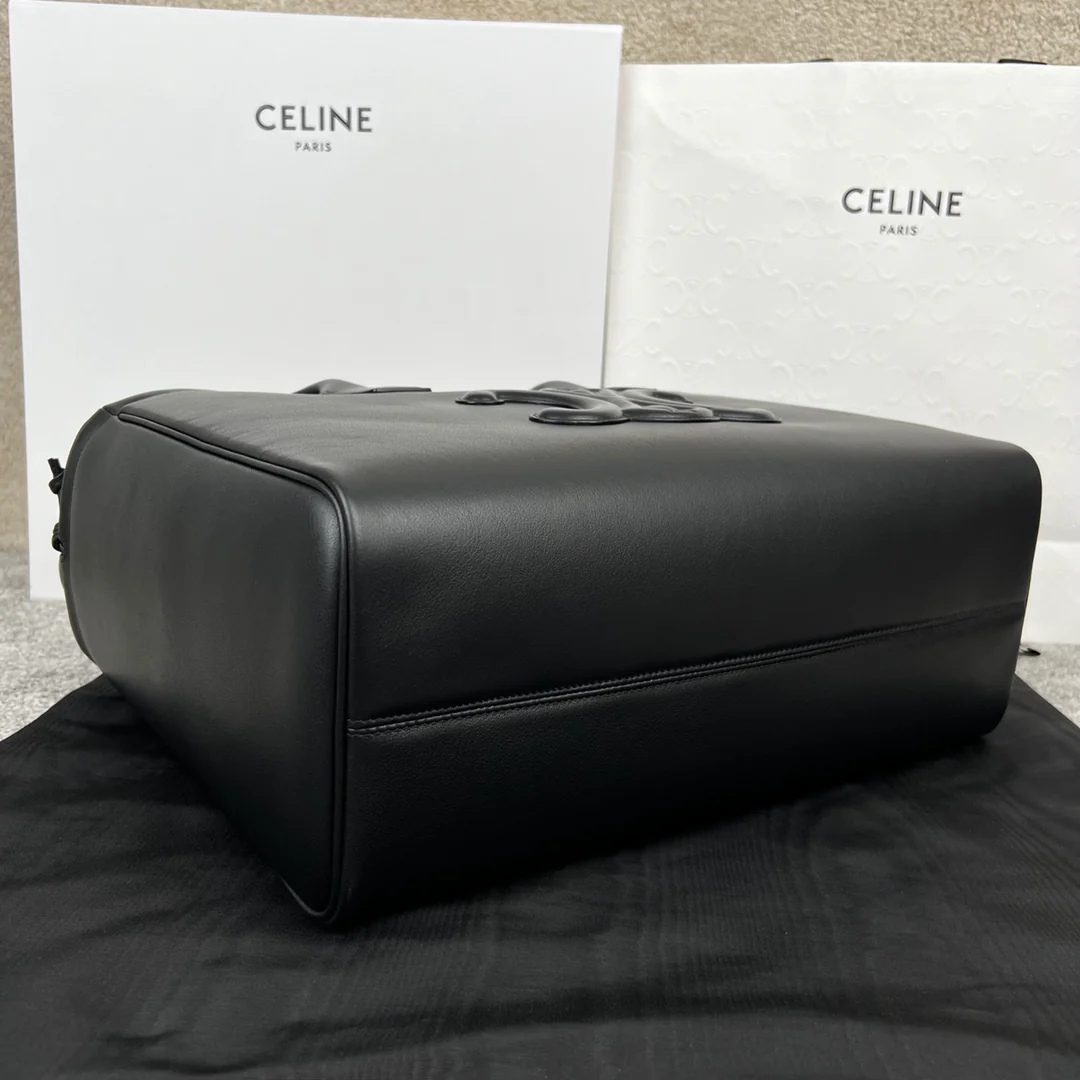 Сумка Celine Cabas Triomphe из гладкой кожи с завязками - черная