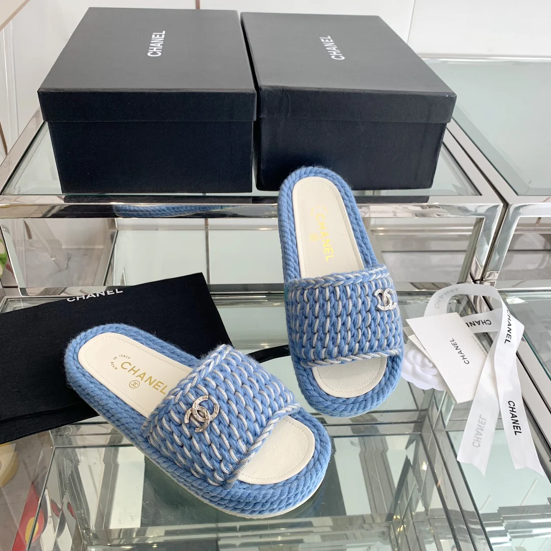 Chanel - Плетеные тапочки - Синие