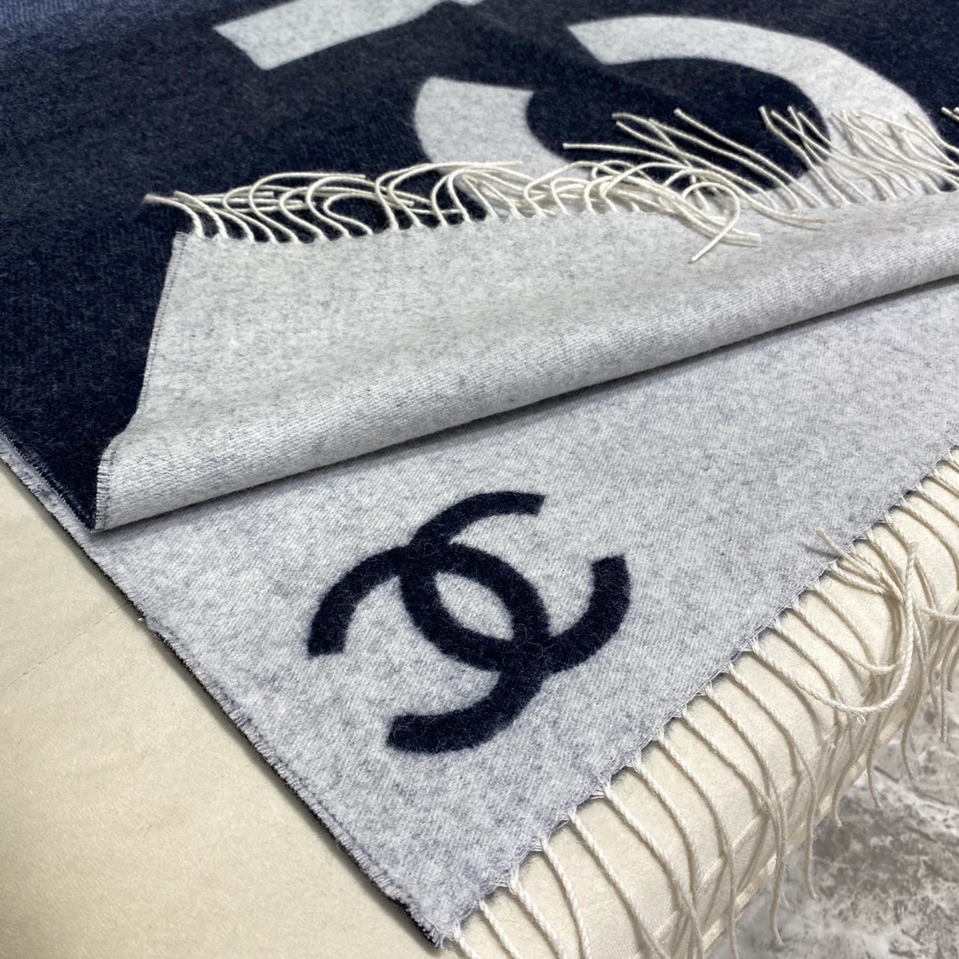 Шерстяной и кашемировый шарф Chanel - 70 см - 200 см - черный