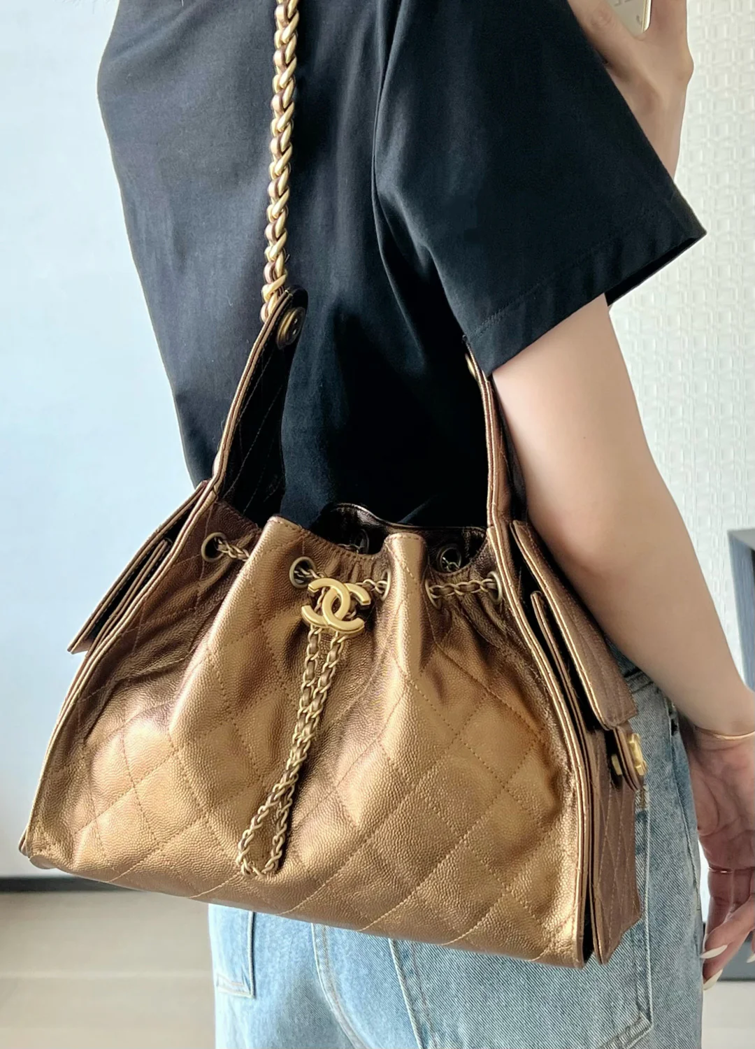 Chanel - Стиль хиппи - Маленький размер - Бронза - Золото - Золотая пряжка