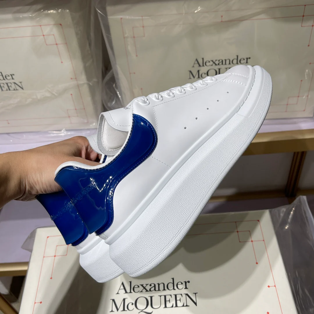 Классические белые кроссовки McQueen - унисекс - темно-синий резиновый каблук - премиум-издание