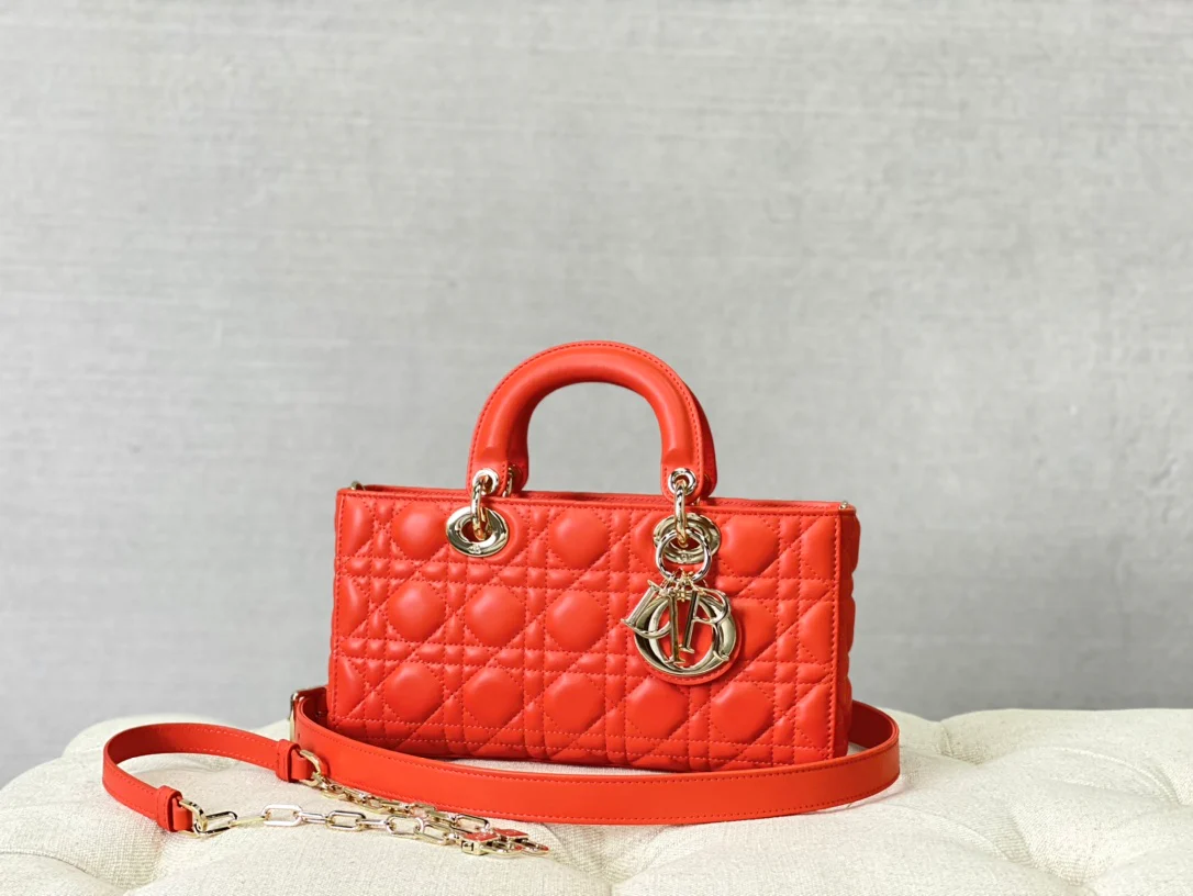 Сумка Dior Lady D Joy — узор каннаже из кожи ягненка — оранжево-красный