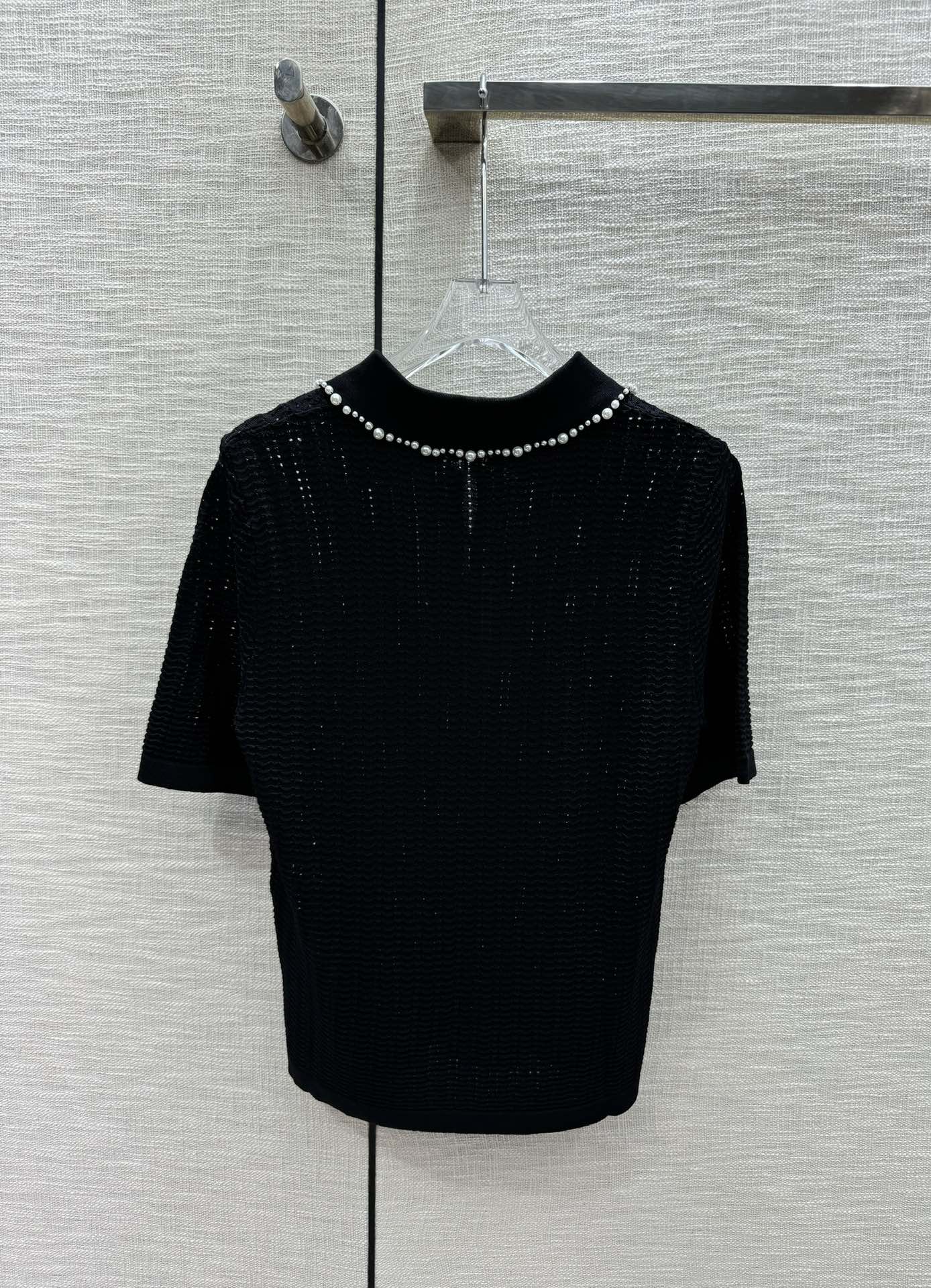 Miu Miu - 2404 - Трикотажная футболка с коротким рукавом и французским воротником-поло - Черная