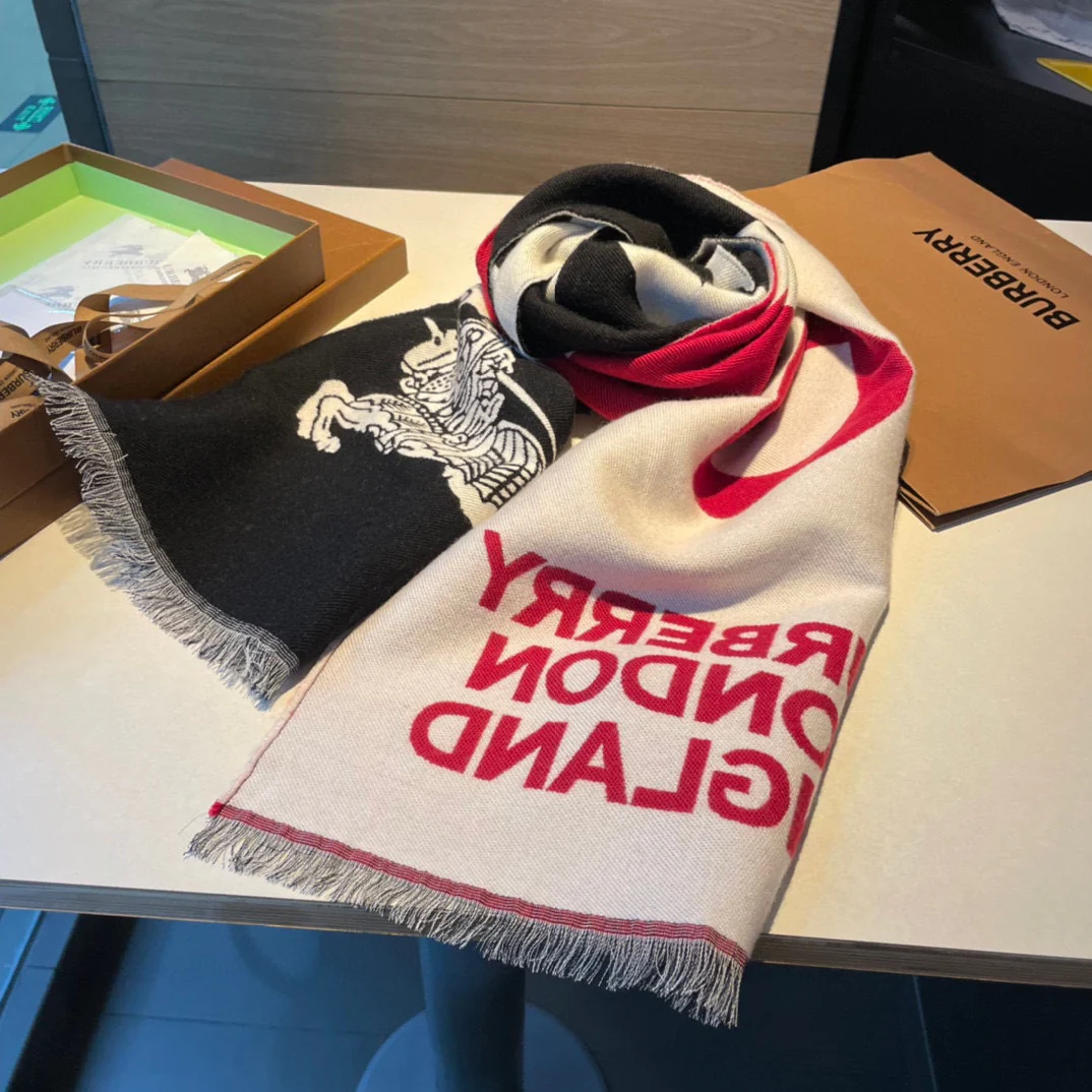 Классический двусторонний шарф Burberry для верховой езды - 34 см - 195 см - 100% кашемир