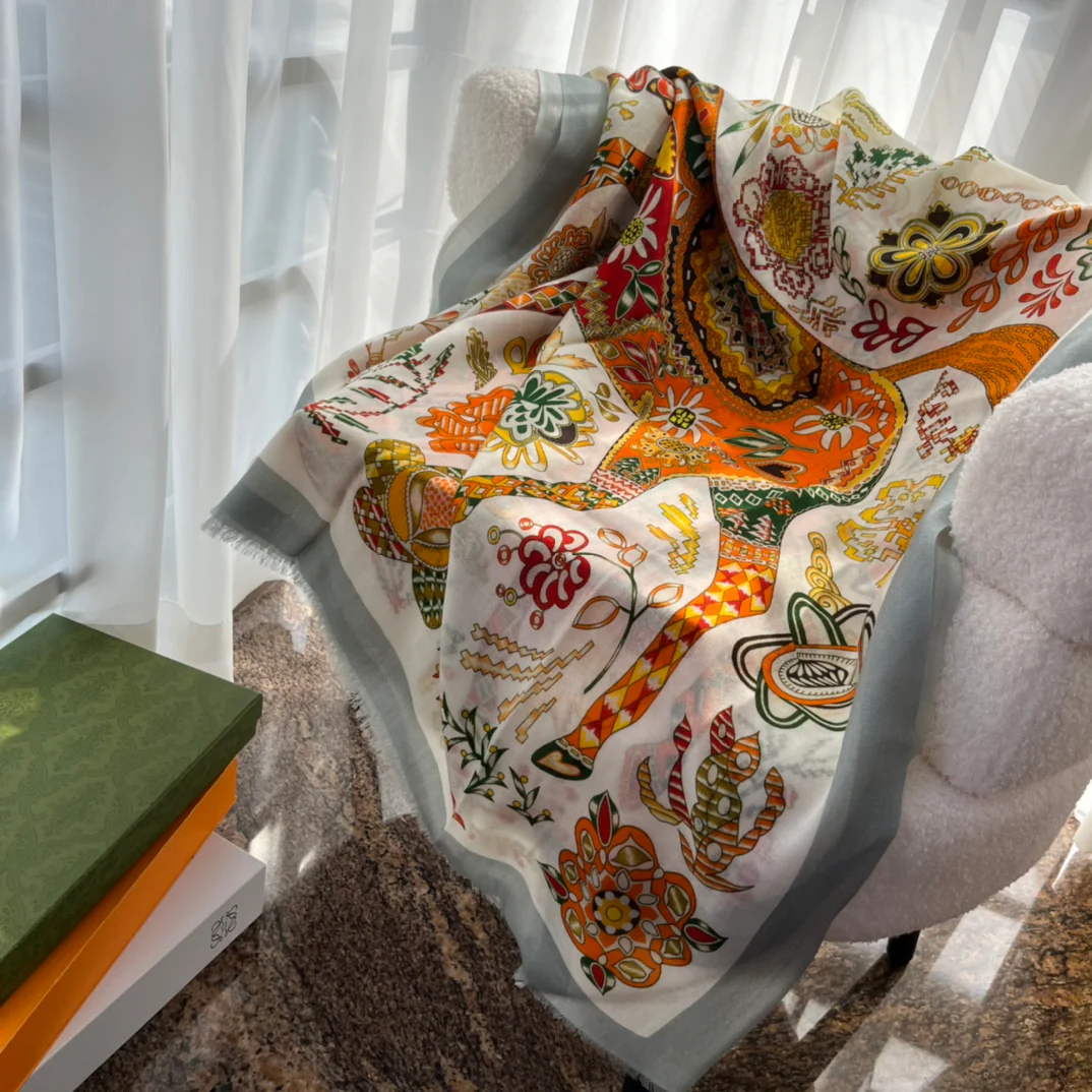 Кашемировый шарф Hermes с принтом - 105 см - 200 см - 100 см - Высококачественный чистый кашемир