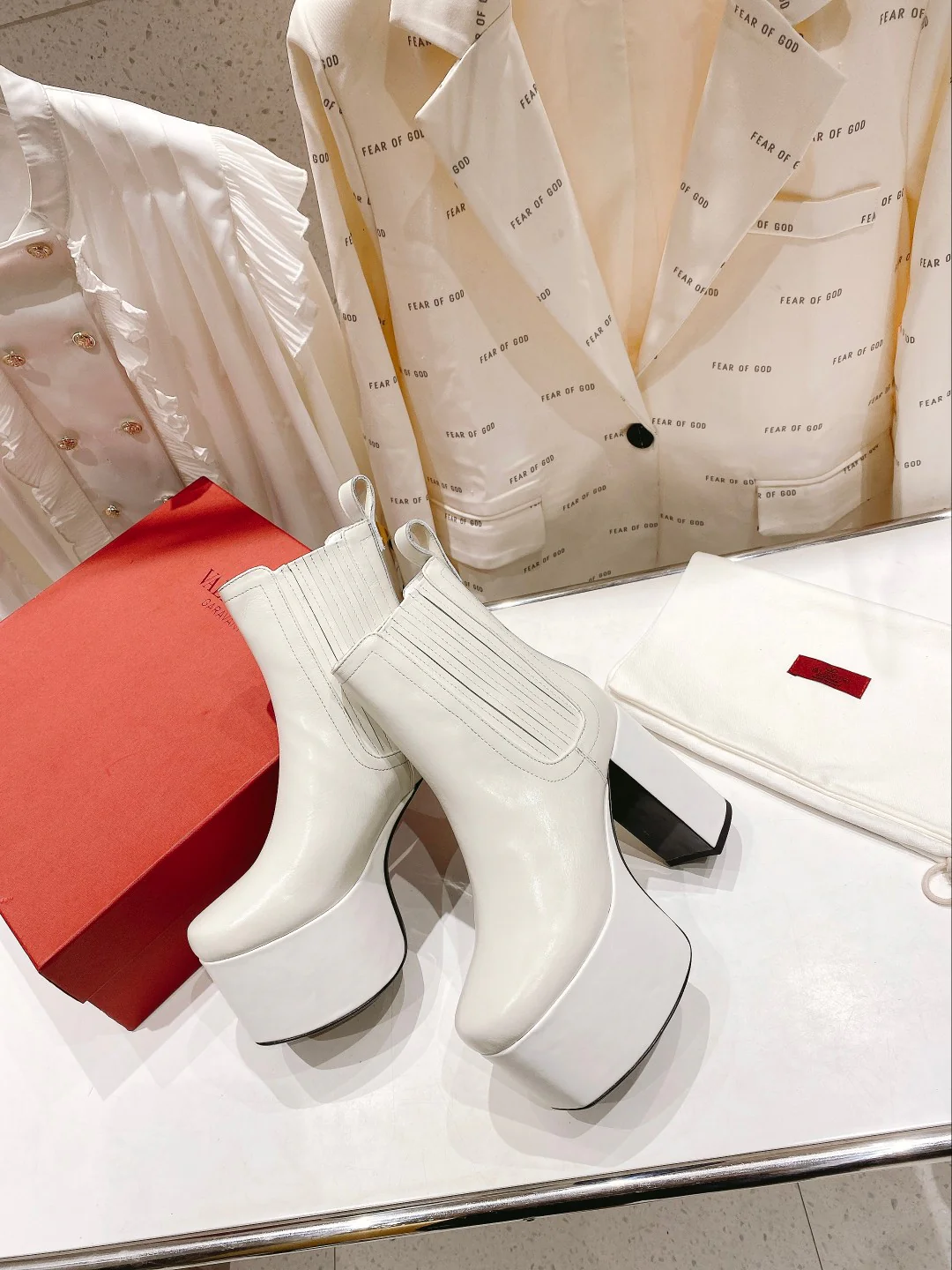 Ботильоны на платформе Valentino - белые