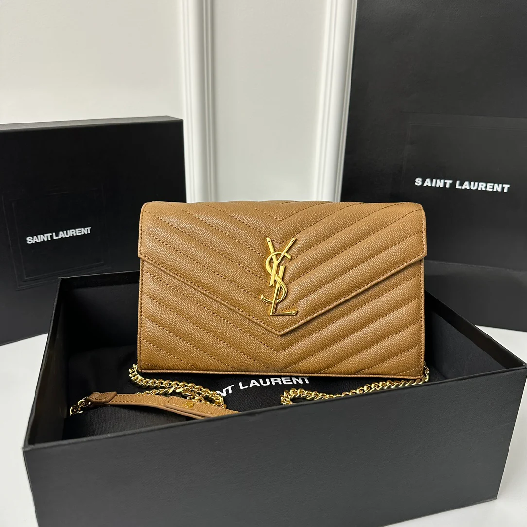 Пряжка YSL Monogram Caviar WOC Caramel Gold, 22 см, 1