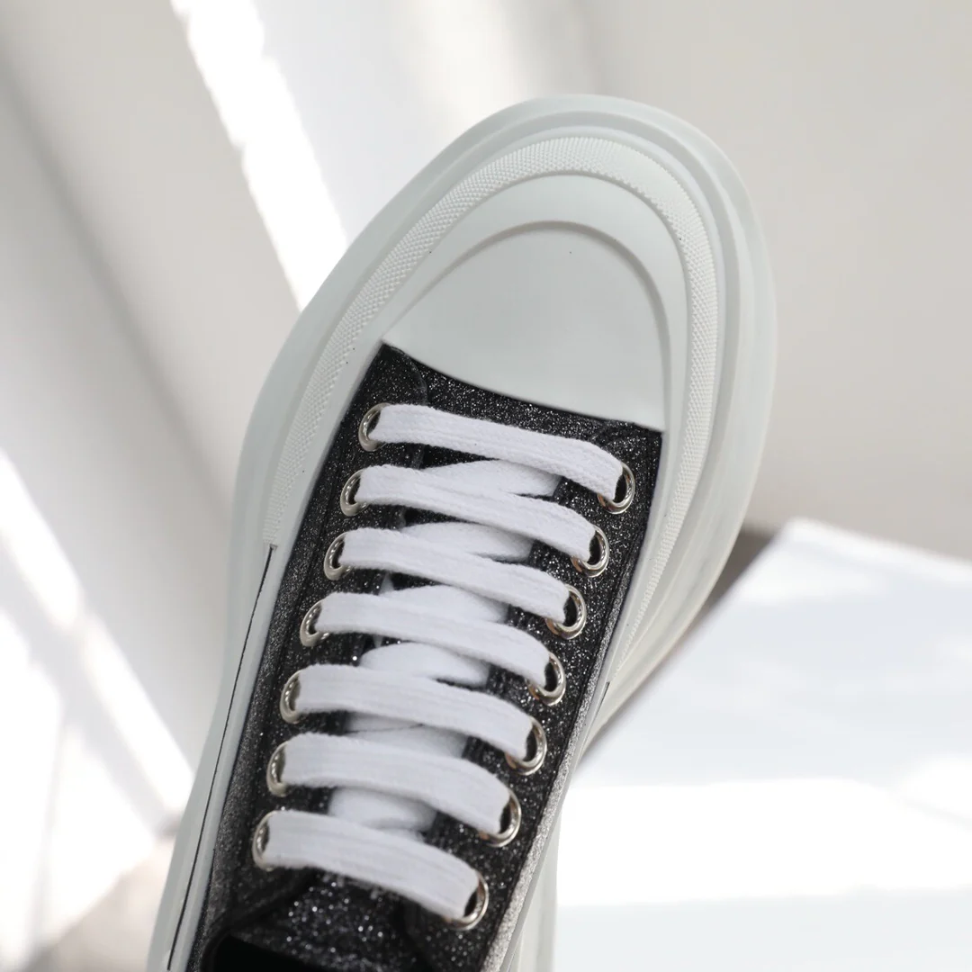 Кед на платформе McQueen - унисекс - розово-черный с блестками